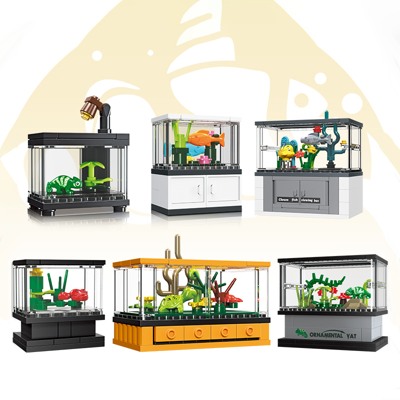 Aquarium Fish Lego - 水槽ビルディングブロックセットペットクリエイティブDIY教育ビルディングブロックおもちゃ水槽モデルビルディングブリックおもちゃホリデーギフト