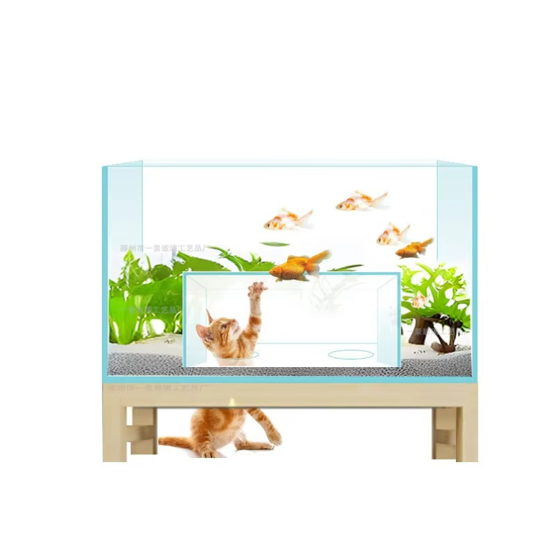Fish Toys For Aquarium - 猫の家とアパート型の魚タンク、創造的な楽しい水槽、猫が小動物の遊びを見ることができる屋内スペース
