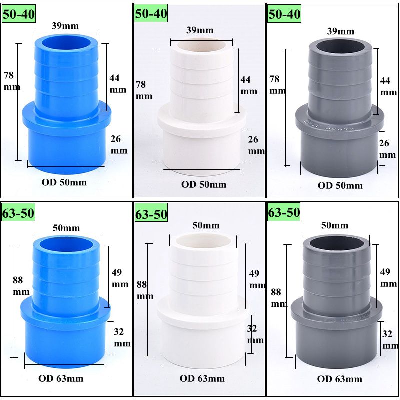 Aquarium Fish Big Size - 2個入り大型PVCパゴダホースコネクター外径50-40mm 63-50mm水槽魚タンク庭園灌漑用水道管ジョイント継手