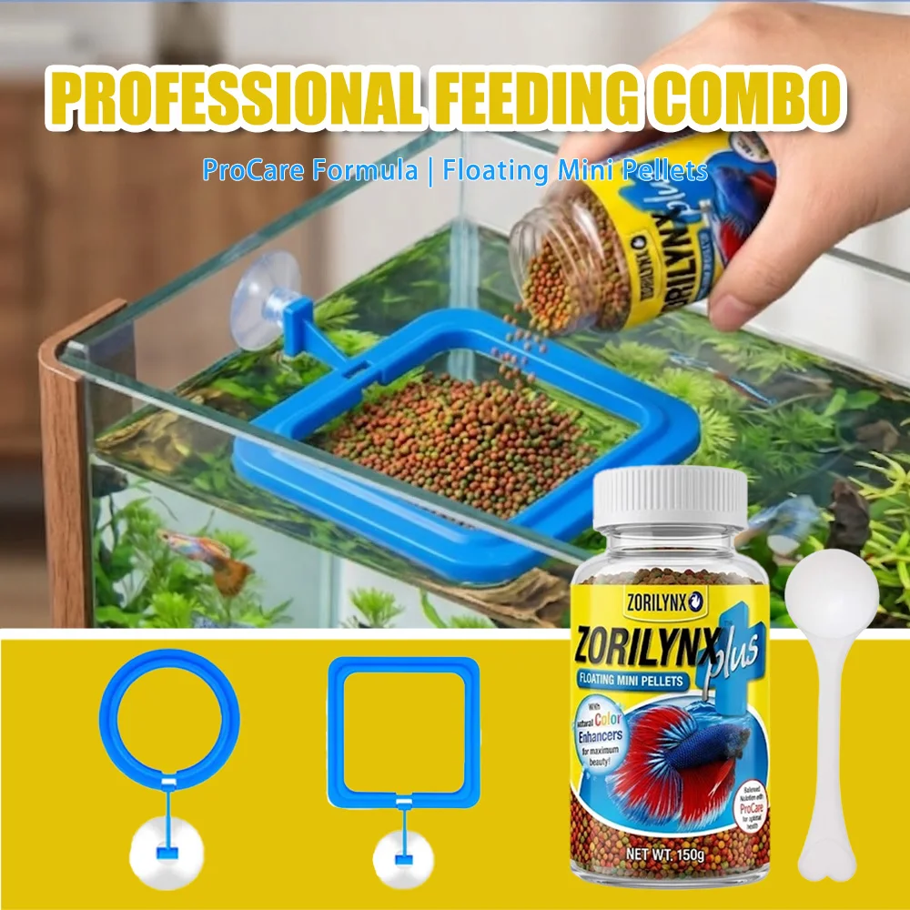 Aquarium Fish Medicine - ベタフィッシュフードフローティングミニペレット、水槽用給餌リングステーション、色増強剤、熱帯魚フードキット、ゾリリンクス