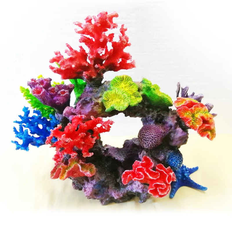 Aquarium Fish Big Size - 18.11インチ大型装飾水槽飾り、ポリレジン製サンゴとリーフ付き水槽用装飾品（60cm水槽用）