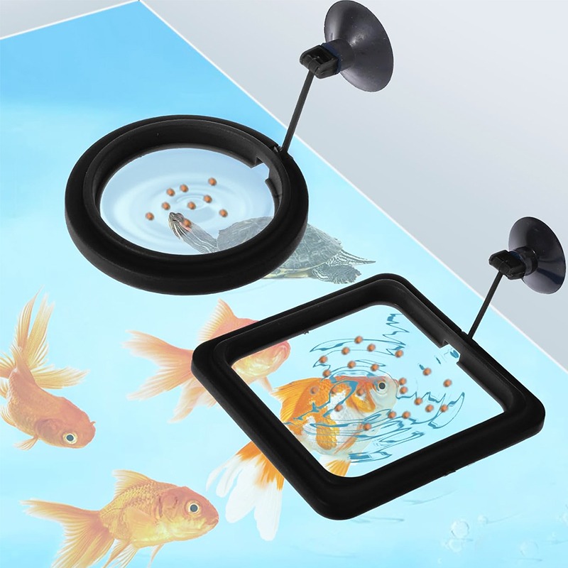 Aquarium Fish Medicine - 水槽用給餌リングステーション、フローティングフードトレイフィーダー、正方形・円形アクセサリー、吸盤付き魚用フードフィーダー