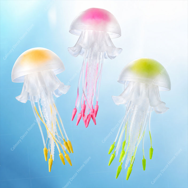 Fish Toys For Aquarium - 創造的な模擬浮遊蛍光発光効果クラゲ水槽装飾魚タンク水中装飾品ミニチュア