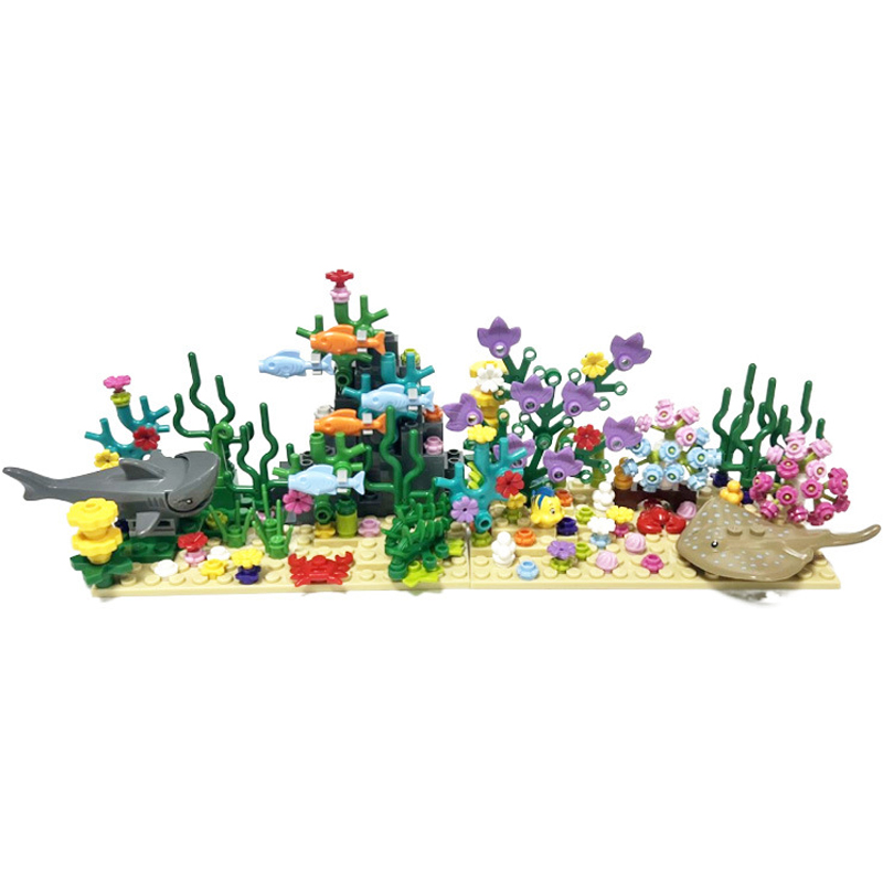 Aquarium Fish Lego - シティ MOC 水族館水中世界植物シーン観賞サメ悪魔魚ビルディングブロックおもちゃレンガレゴと互換性あり