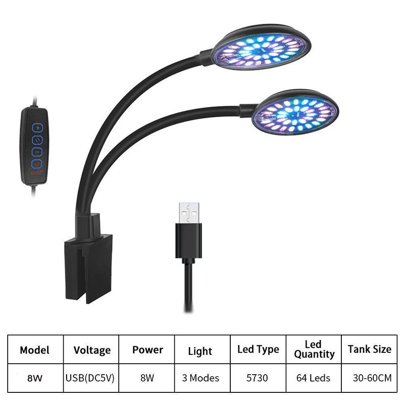 USB 水族館 LED ライト水槽クリップランプフルスペクト - Aquarium Fish Light Lamp のレビューと価格