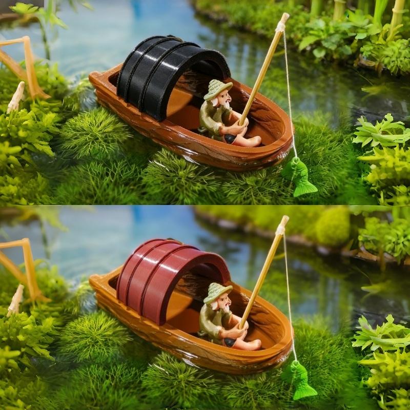 人気の1セット水槽池景観装飾手作りフローティングボート漁師ミ - Aquarium Fish Popular のレビューと価格
